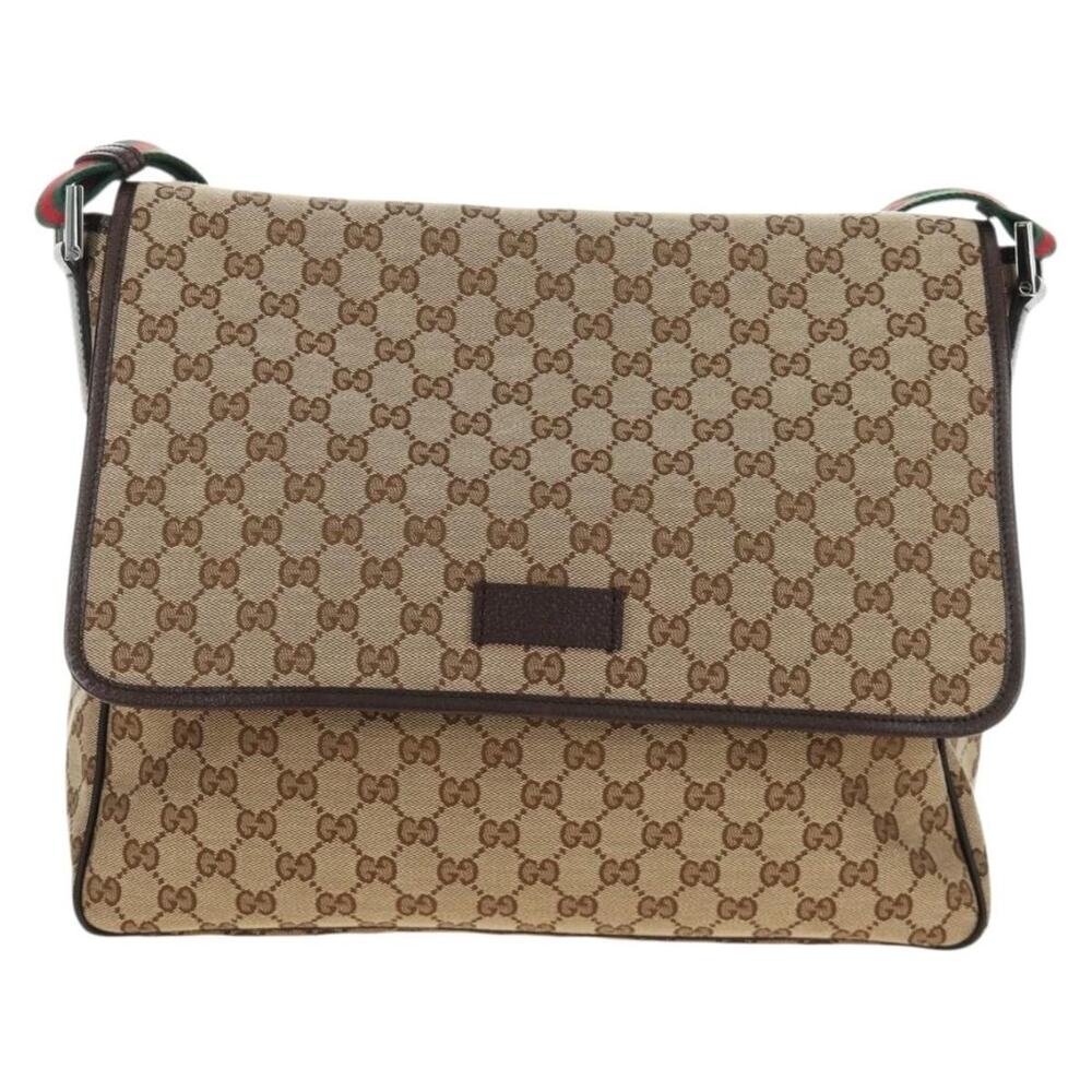 Gucci GG Canvas Web Sherry Line Shoulder Bag Beige